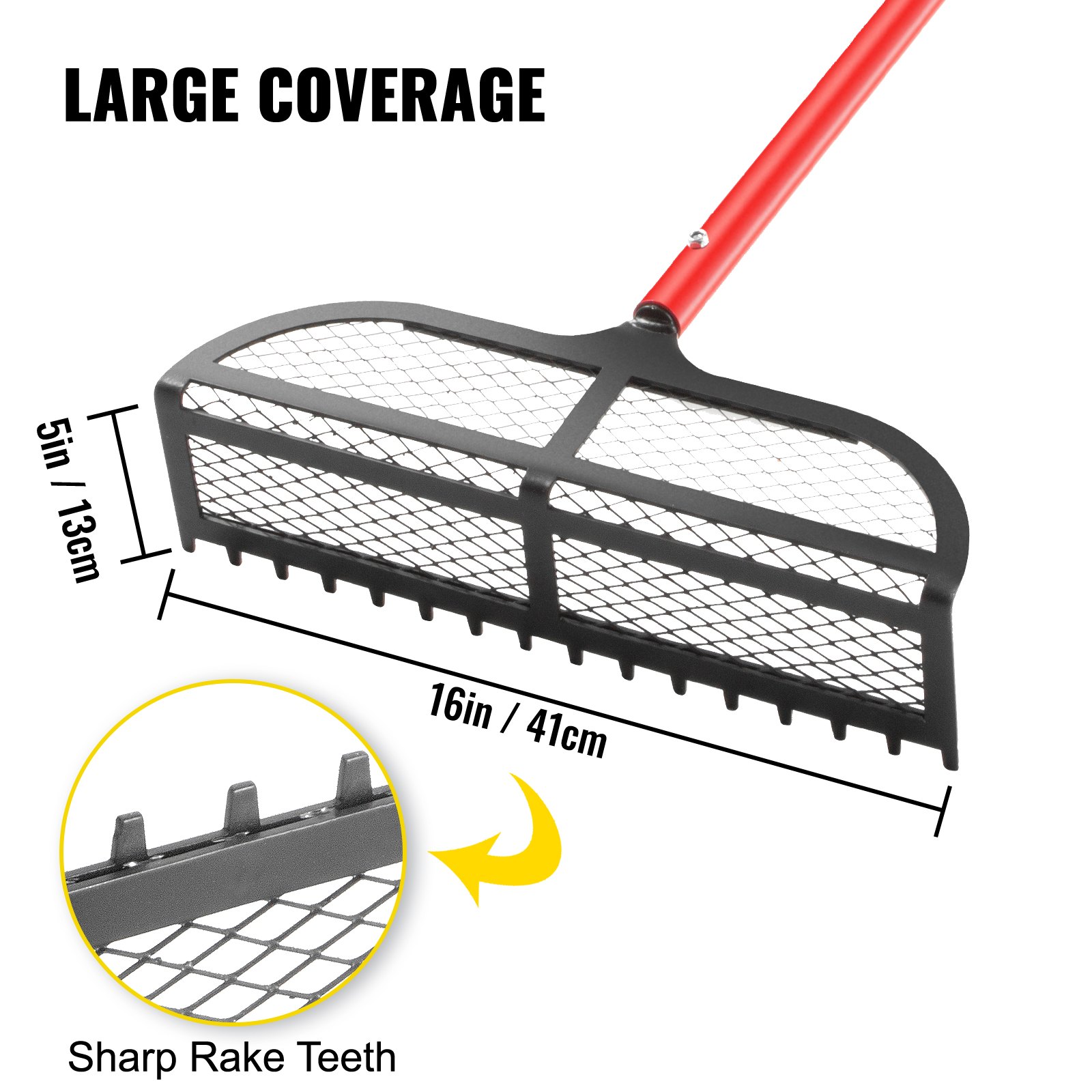 VEVOR Sand Rake Beach Rake 65" Pole Muck Sand Flea Rake 16x5" Red Weed Cutter