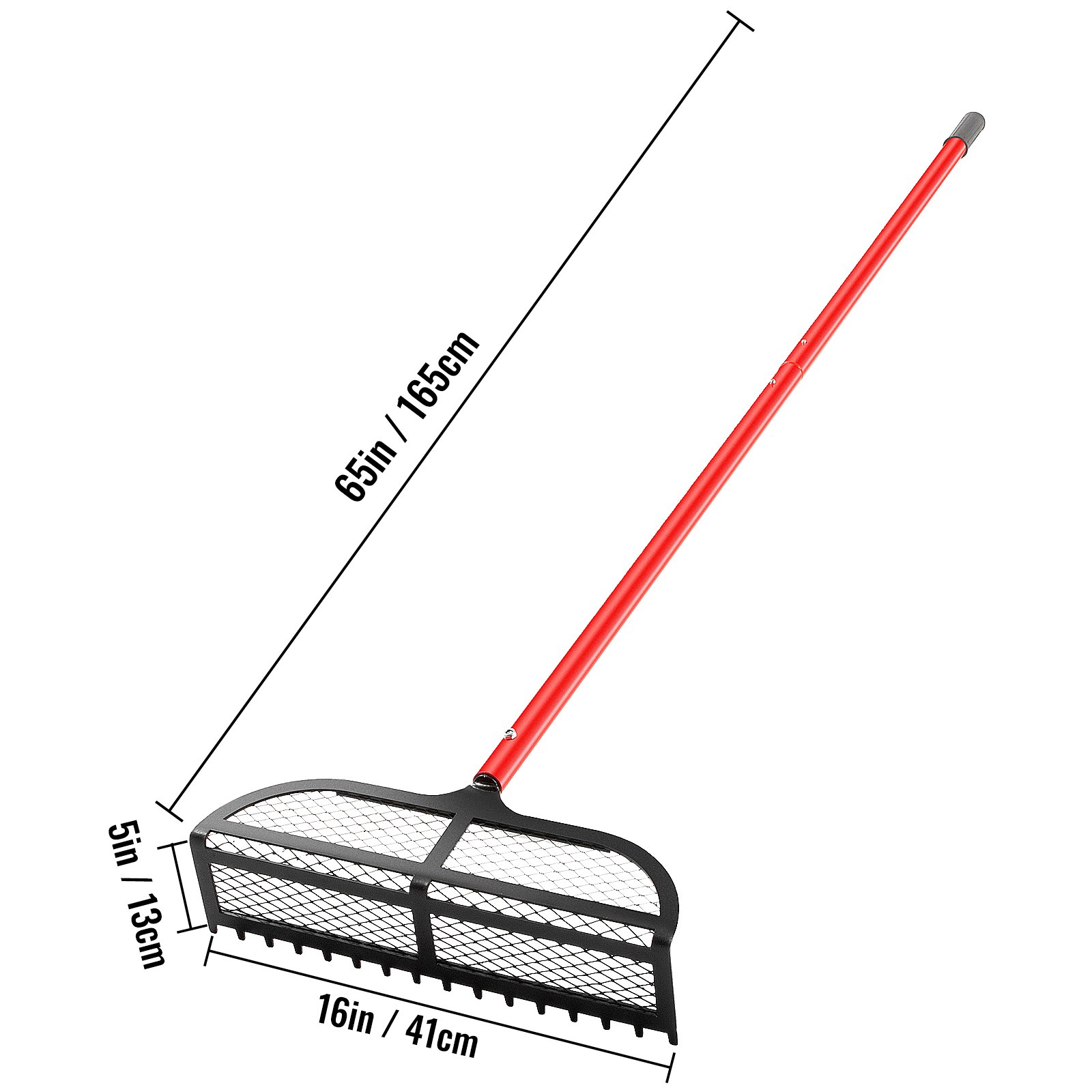 VEVOR Sand Rake Beach Rake 65" Pole Muck Sand Flea Rake 16x5" Red Weed Cutter