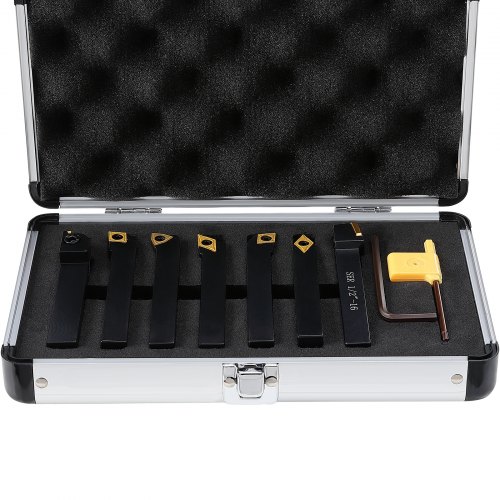 VEVOR Indexable Carbide Lathe Tools 1/2" Metal Lathe Cutting Tools 7 Pcs/Set Indexable lathe tools Super-Hard 40CR Lathe Bits Carbide Lathe Tool for Lathe Black Compact and Portable