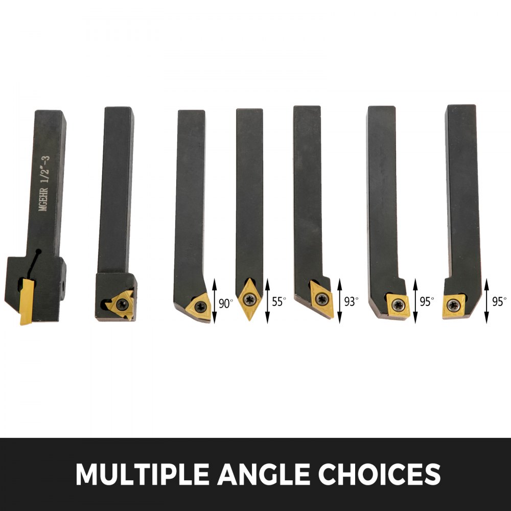 VEVOR 7 Pieces Indexable Lathe Turning Tool Holder, 1/2 in, CNC Heavy-Duty Metal Lathe Cutting Tools, with Tin Coated Carbide Inserts Aluminum Case, for Turning Grooving Threading Cut Off Holders Set