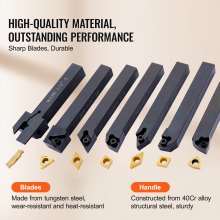 VEVOR Indexable Carbide Lathe Tools 1/2" Metal Lathe Cutting Tools 7 Pcs/Set  lathe tools Super-Hard 40CR Lathe Bits for Lathe Black Compact and Portable