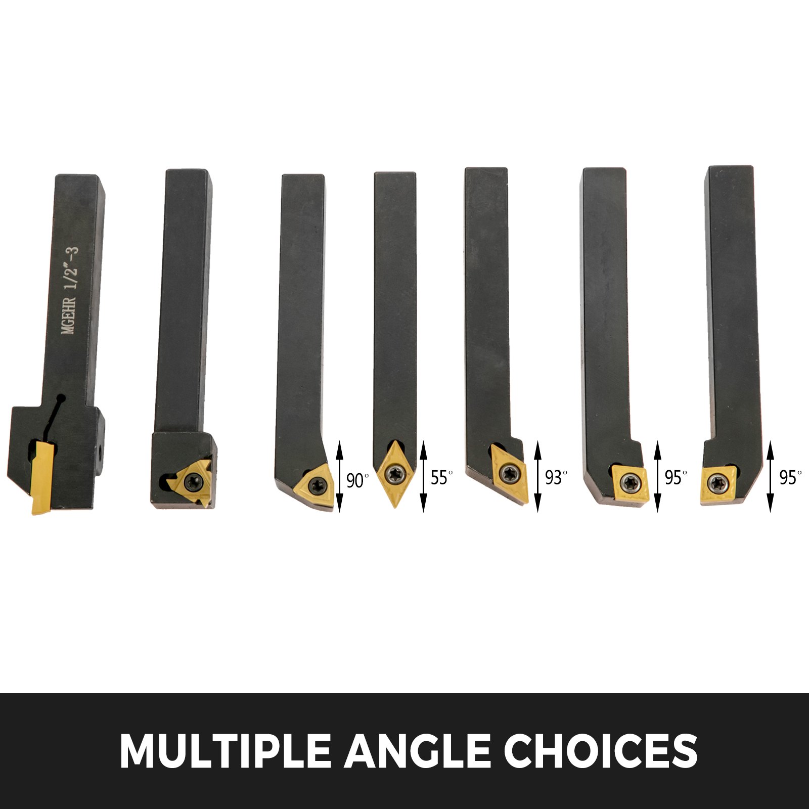 VEVOR 7 Pieces Indexable Lathe Turning Tool Holder, 1/2 in, CNC Heavy-Duty Metal Lathe Cutting Tools, with Tin Coated Carbide Inserts Aluminum Case, for Turning Grooving Threading Cut Off Holders Set