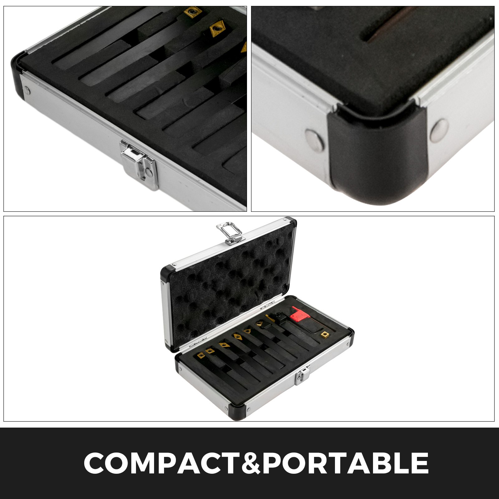 VEVOR 7 Pieces Indexable Lathe Turning Tool Holder, 1/2 in, CNC Heavy-Duty Metal Lathe Cutting Tools, with Tin Coated Carbide Inserts Aluminum Case, for Turning Grooving Threading Cut Off Holders Set