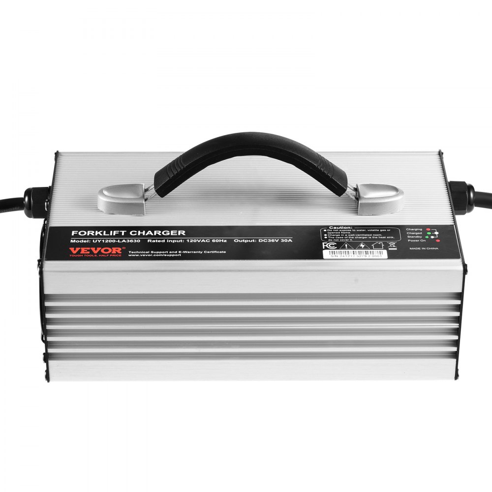 Cargador de batería VEVOR para montacargas, 36 V, 30 A, totalmente automático, inteligente, de plomo-ácido, de 24 V con enchufe Anderson, ventilador de refrigeración y pantalla OLED, para carretilla elevadora, carrito de golf y fregadora de suelos.