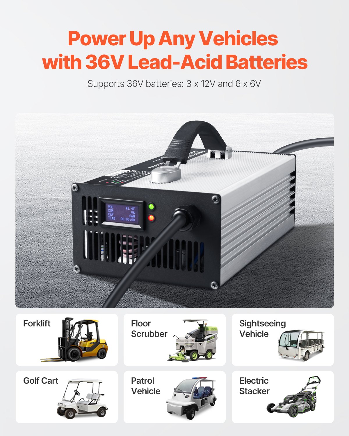 VEVOR Forklift Battery Charger, 36V, 30A Smart Fully-Automatic Lead-Acid Battery Charger, 24 Volt Trickle Charger with Anderson Plug, Cooling Fan, OLED Display, for Forklift Golf Cart Floor Scrubber
