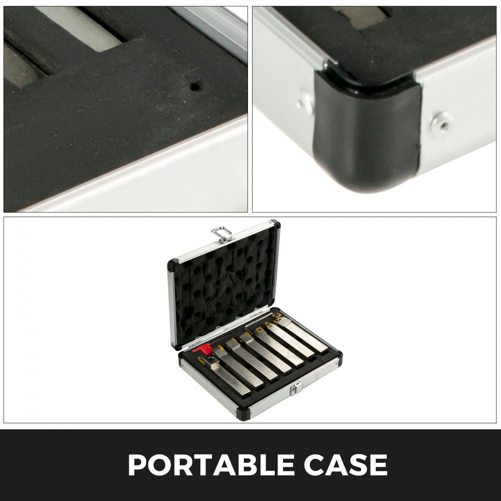 VEVOR Indexable Carbide Tools 3/4" Industrial Lathe Tools 7Pcs/Set Turning Tool Set Super-hard 40cr Mental Lathe Tools Inserts Carbide Tool Holder for Lathe Galvanized with Portable Case