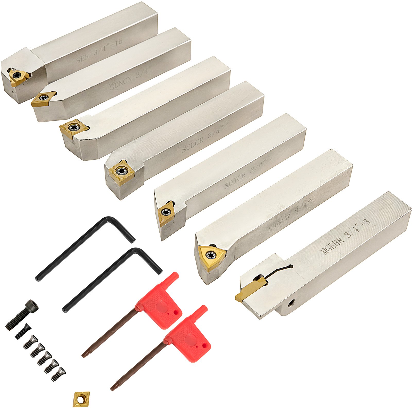 VEVOR Indexable Carbide Tools 3/4" Industrial Lathe Tools 7Pcs/Set Turning Tool Set Super-hard 40cr Mental Lathe Tools Inserts Carbide Tool Holder for Lathe Galvanized with Portable Case