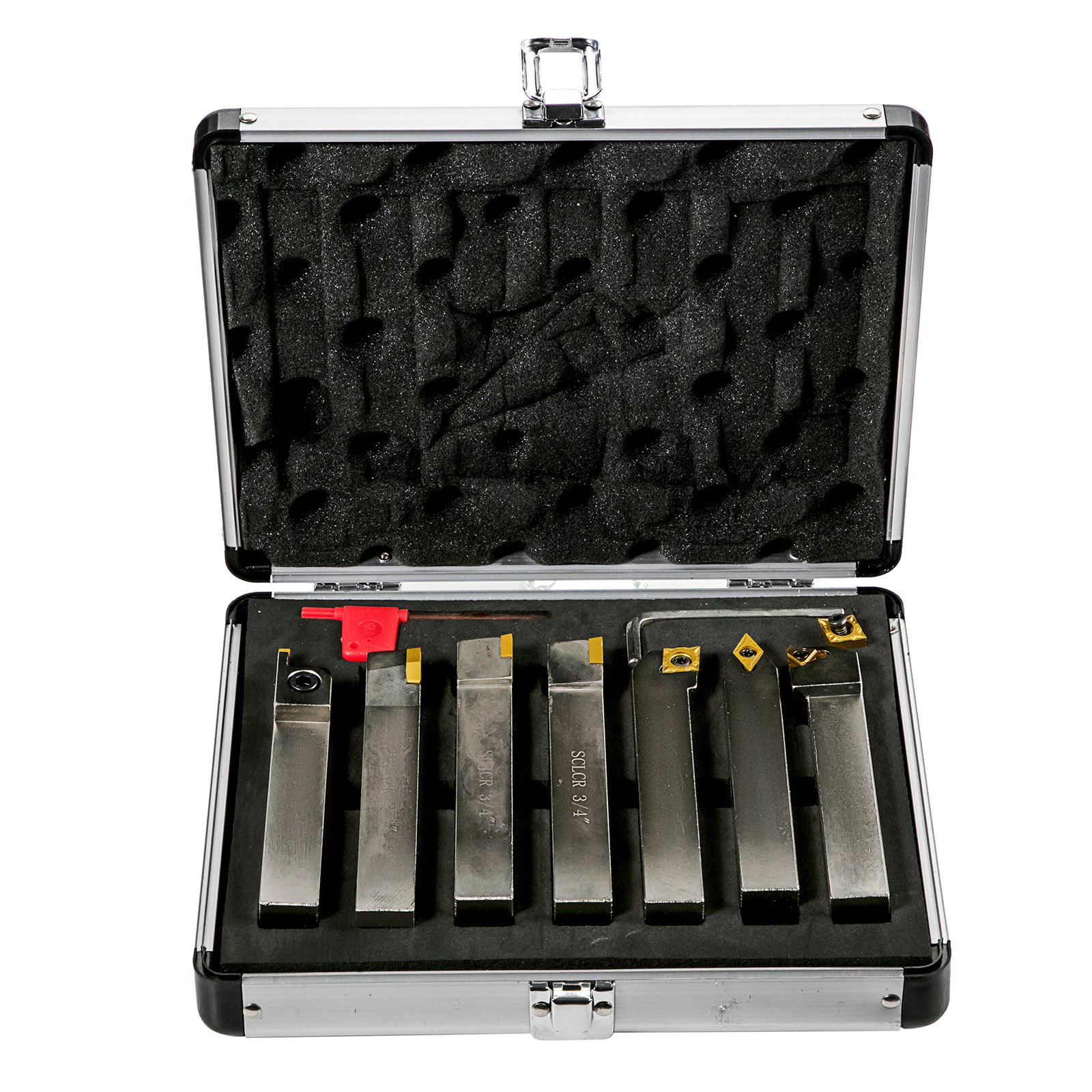 VEVOR Indexable Carbide Tools 3/4" Industrial Lathe Tools 7Pcs/Set Turning Tool Set Super-hard 40cr Mental Lathe Tools Inserts Carbide Tool Holder for Lathe Galvanized with Portable Case