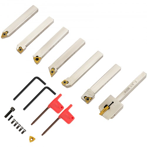 VEVOR Indexable Carbide Tools, 1/4" Industrial Lathe Tools, 7Pcs/Set Turning Tool Set, Super-Hard 40cr Mental Lathe Tools Inserts