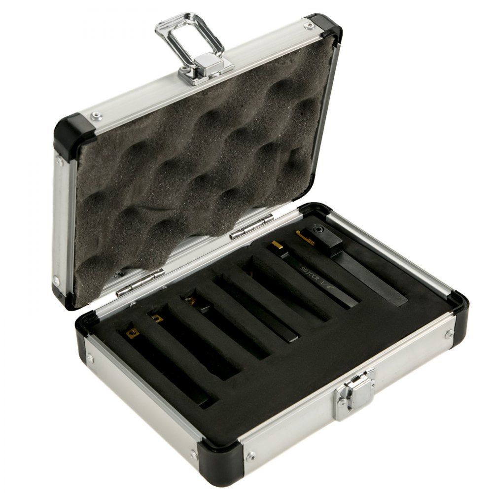 VEVOR Indexable Carbide Tools 1/4\" Industrial Lathe Tools 7Pcs/Set Turning Tool Set Super-hard 40cr Mental Lathe Tools Inserts Carbide Tool Holder for Lathe in Black with Portable Case