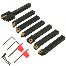 VEVOR Indexable Carbide Tools 1/4" Industrial Lathe Tools 7Pcs/Set Turning Tool Set Super-Hard 40cr Mental Lathe Tools Inserts Carbide Tool Holder for Lathe in Black with Portable Case