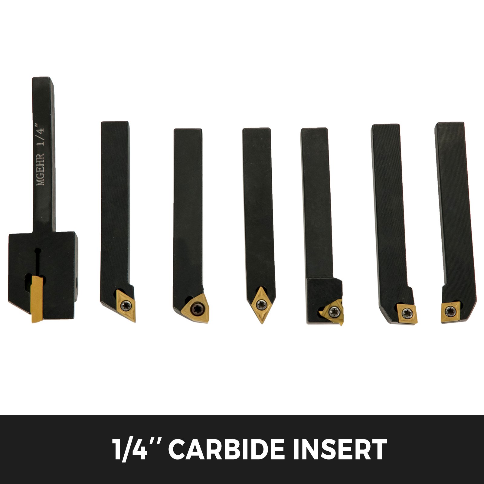 VEVOR Indexable Carbide Tools 1/4\" Industrial Lathe Tools 7Pcs/Set Turning Tool Set Super-hard 40cr Mental Lathe Tools Inserts Carbide Tool Holder for Lathe in Black with Portable Case