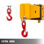 VEVOR forklift crane attachment with red hook on yellow frame and extra hook detail.