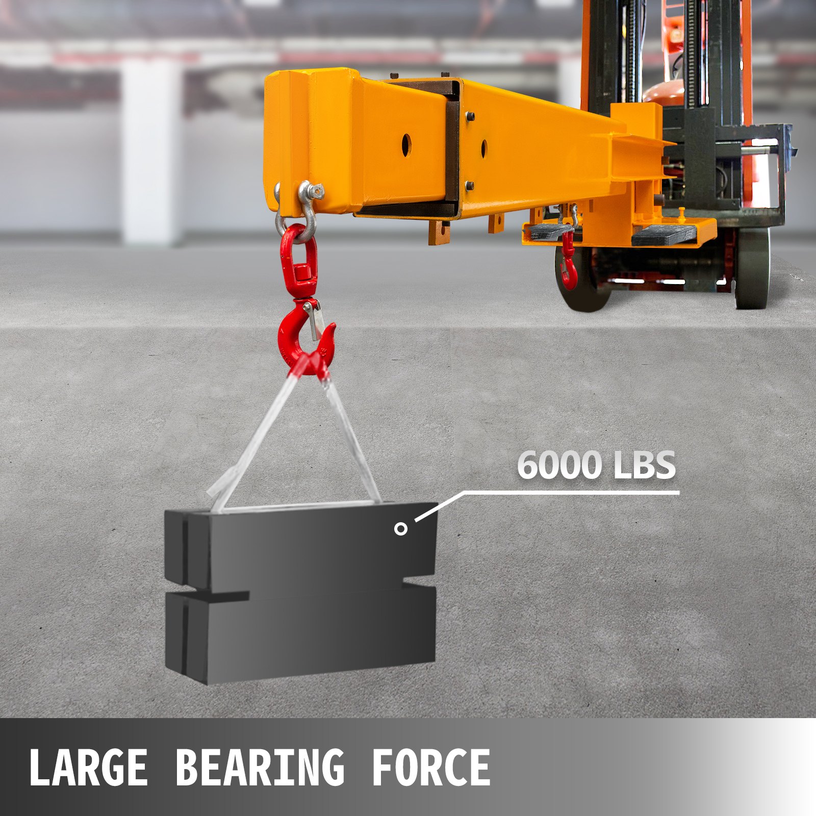VEVOR Forklift Mobile Crane 6000lbs/3T Capacity, Forklift Crane Attachment 2 Hooks, Forklift Lifting Hoist with Truss Jib Boom, Forklift Extension, Forklift Boom Attachment Towing Handling Equipment