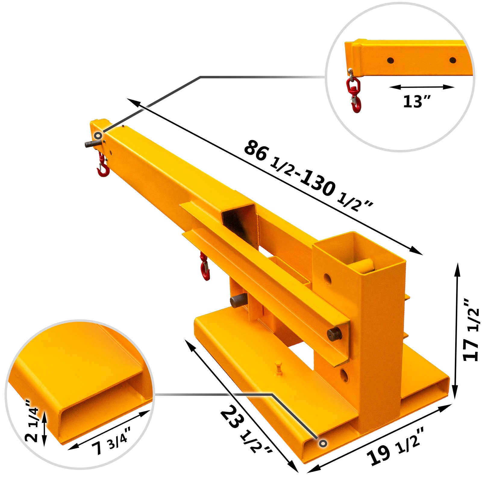 VEVOR Forklift Mobile Crane 6000lbs/3T Capacity, Forklift Crane Attachment 2 Hooks, Forklift Lifting Hoist with Truss Jib Boom, Forklift Extension, Forklift Boom Attachment Towing Handling Equipment