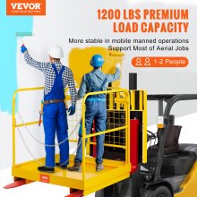 VEVOR Forklift Safety Cage, Forklift Man Basket 1200lbs Capacity, 36'' x 36'' Foldable Forklift Work Platform for 1-2 People with Double-Chain Guardrail & Drain Hole, Perfect for Aerial Work