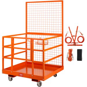 VEVOR Forklift Safety Cage, 1400lbs Load Capacity, 43″ x 45″ Forklift Work Platform with Safety Harness & Lock, Drain Hole & Wheels & Tool Basket, Dual Nonslip Design Perfect for Aerial Work | VEVOR US