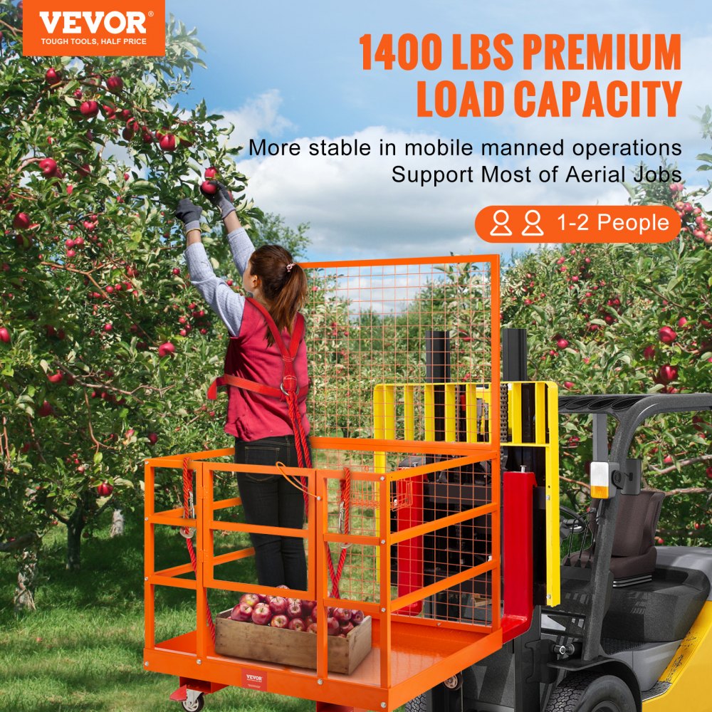 VEVOR Forklift Safety Cage Work Platform 109 x 114.3 cm 635 kg w/ Wheels for Aerial