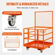 VEVOR Forklift Safety Cage Work Platform 43X45in 1400lbs w/ Wheels for Aerial