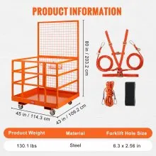 VEVOR Forklift Safety Cage Work Platform 43X45in 1400lbs w/ Wheels for Aerial