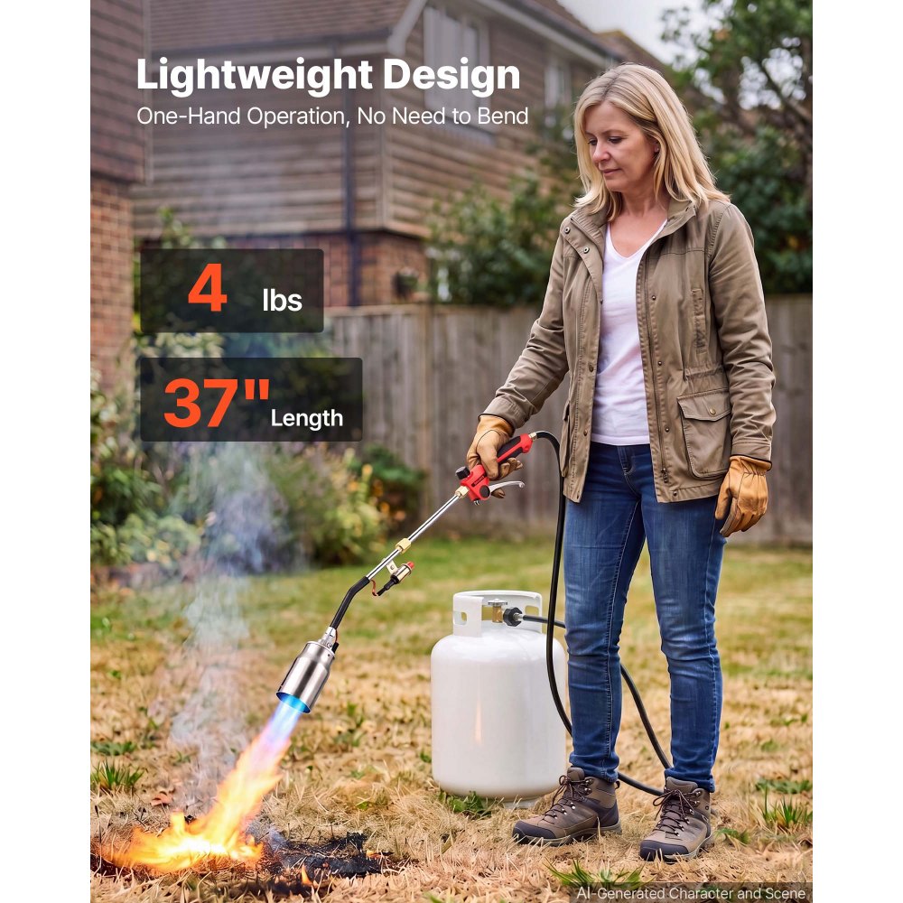 VEVOR Propane Torch Weed Burner 950 mm 270,000 BTU Output with 3.8 m Hose, for Garden Road Ice Snow Melting, Adjustable Flame, Heavy Duty Blow Torch with Turbo Trigger & Self Igniter, Flamethrower
