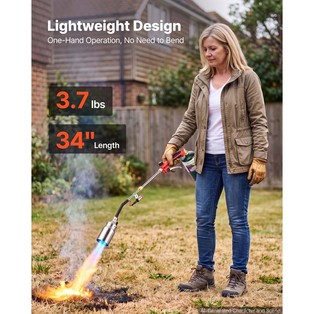 VEVOR Propane Torch Weed Burner 850 mm 270,000 BTU Output with 3.8 m Hose, for Garden Road Ice Snow Melting, Adjustable Flame, Heavy Duty Blow Torch with Turbo Trigger & Self Igniter, Flamethrower