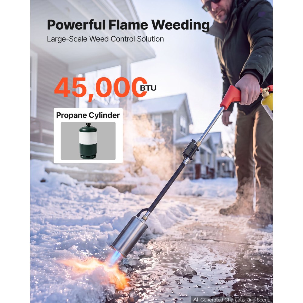 VEVOR Propane Torch Weed Burner 45,000 BTU High Output 770 mm Detachable, for Garden Weed Burning & Road Ice Snow Melting, Adjustable Flame, Heavy Duty Blow Torch with Self Igniter, Flamethrower