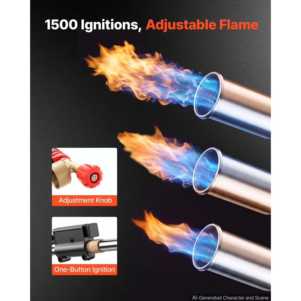 VEVOR Propane Torch Weed Burner 45,000 BTU High Output 770 mm Detachable, for Garden Weed Burning & Road Ice Snow Melting, Adjustable Flame, Heavy Duty Blow Torch with Self Igniter, Flamethrower