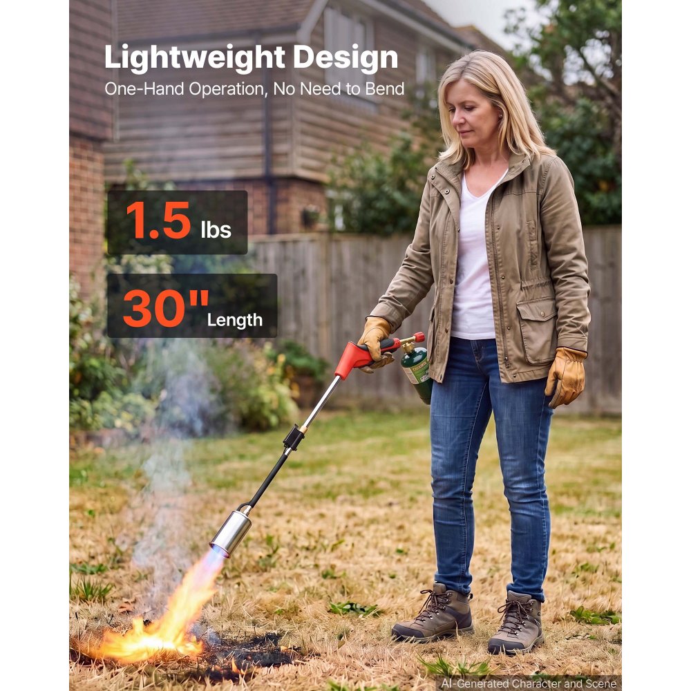 VEVOR Propane Torch Weed Burner 45,000 BTU High Output 770 mm Detachable, for Garden Weed Burning & Road Ice Snow Melting, Adjustable Flame, Heavy Duty Blow Torch with Self Igniter, Flamethrower