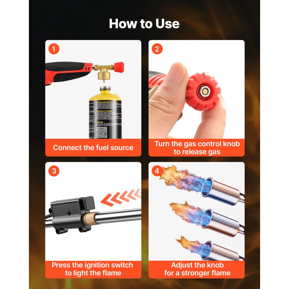 VEVOR Propane Torch Weed Burner 45,000 BTU High Output 770 mm Detachable, for Garden Weed Burning & Road Ice Snow Melting, Adjustable Flame, Heavy Duty Blow Torch with Self Igniter, Flamethrower