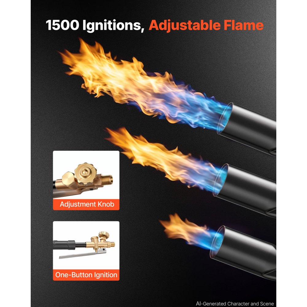 VEVOR Propane Torch Weed Burner 935 mm 600,000 BTU Output with 3 m Hose, for Garden Road Ice Snow Melting, Adjustable Flame, Heavy Duty Blow Torch with Turbo Trigger & Self Igniter, Flamethrower