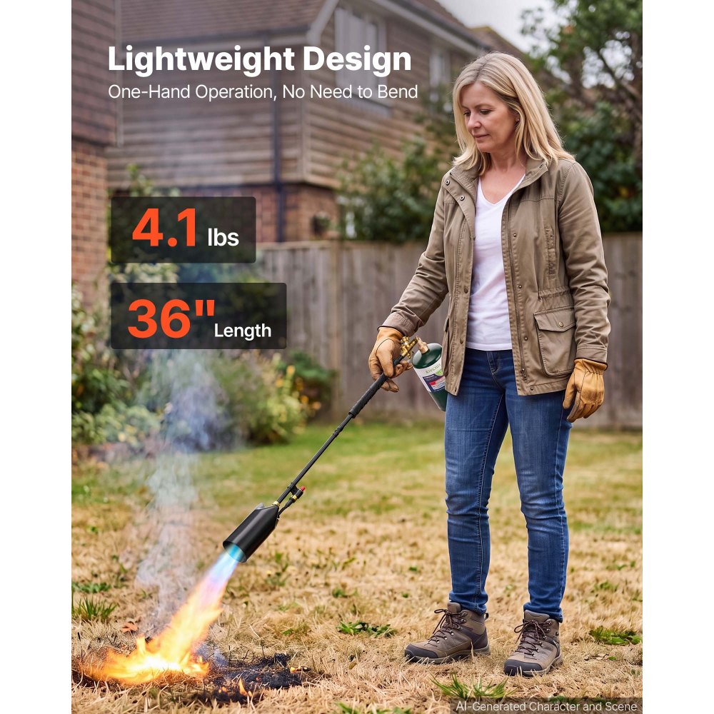 VEVOR Propane Torch Weed Burner 935 mm 600,000 BTU Output with 3 m Hose, for Garden Road Ice Snow Melting, Adjustable Flame, Heavy Duty Blow Torch with Turbo Trigger & Self Igniter, Flamethrower
