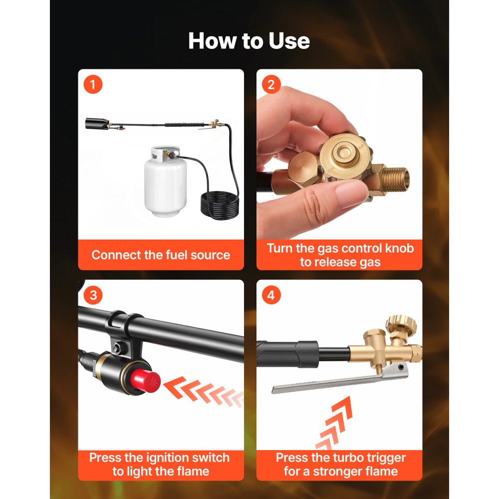 VEVOR Propane Torch Weed Burner 935 mm 600,000 BTU Output with 3 m Hose, for Garden Road Ice Snow Melting, Adjustable Flame, Heavy Duty Blow Torch with Turbo Trigger & Self Igniter, Flamethrower