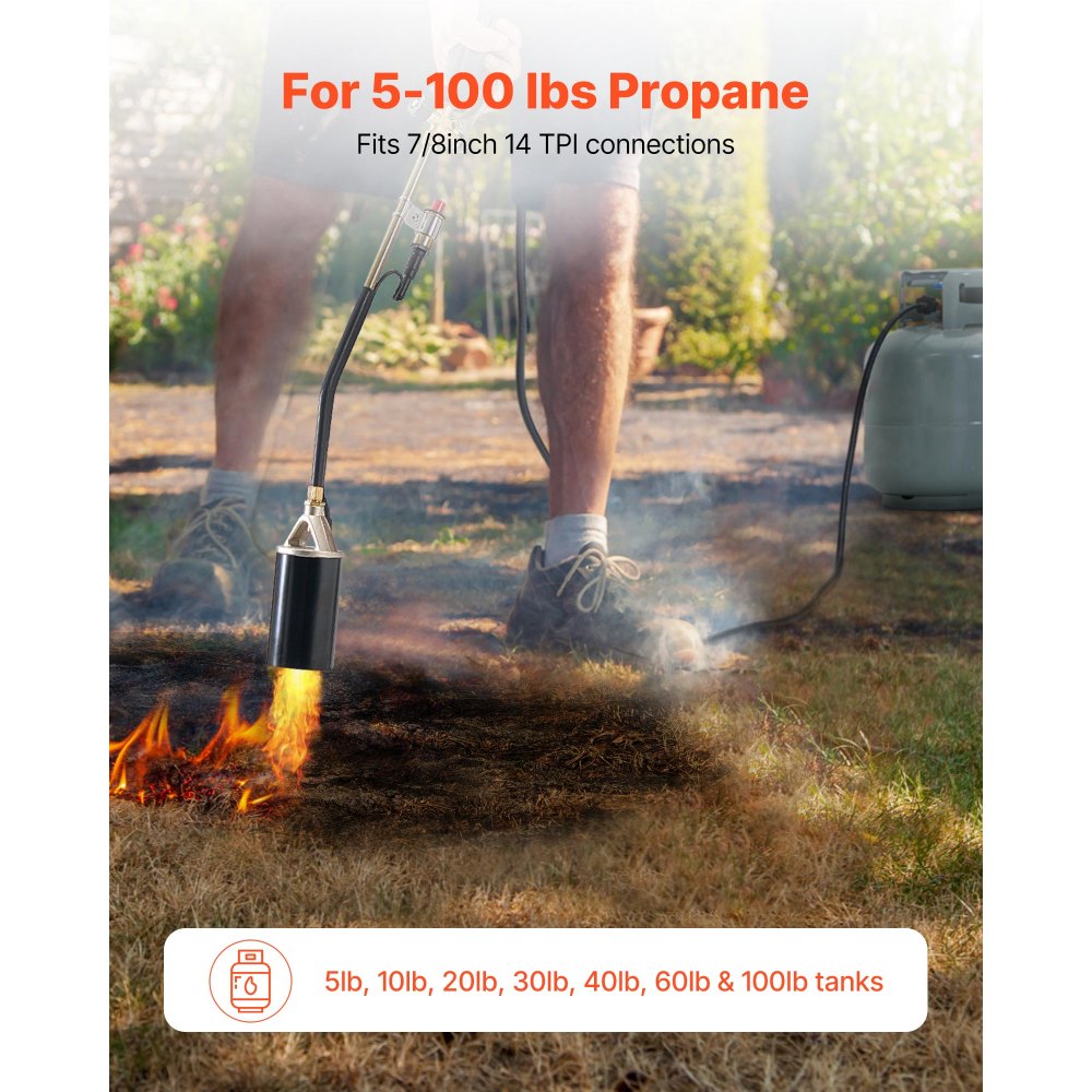 VEVOR Propane Torch Weed Burner, High Output 1,800,000 BTU with 3 m Hose, Heavy Duty Blow Torch with Adjustable Flame & Turbo Trigger Push Button Auto Igniter, Flamethrower for Garden Ice Snow Road