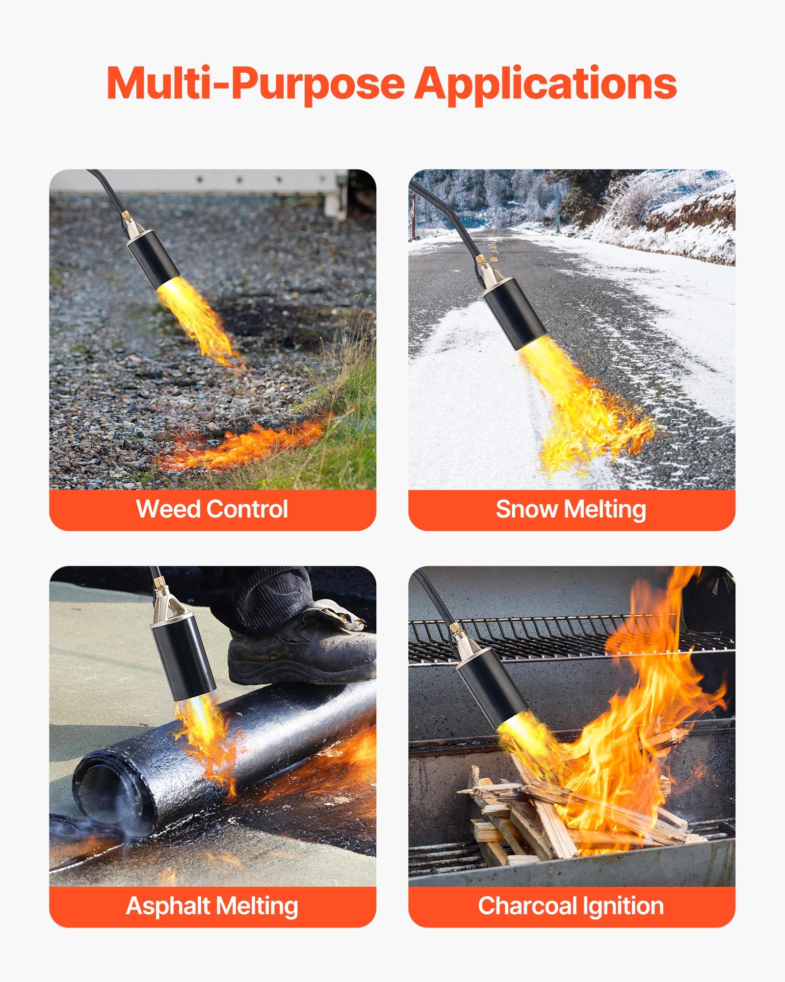 VEVOR Propane Torch Weed Burner, High Output 1,800,000 BTU with 3 m Hose, Heavy Duty Blow Torch with Adjustable Flame & Turbo Trigger Push Button Auto Igniter, Flamethrower for Garden Ice Snow Road