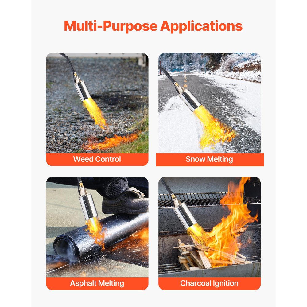 VEVOR Propane Torch Weed Burner, High Output 1,800,000 BTU with 3 m Hose, Heavy Duty Blow Torch with Adjustable Flame and Turbo Trigger Push Button Igniter, Flamethrower Kit for Garden Ice Snow Road