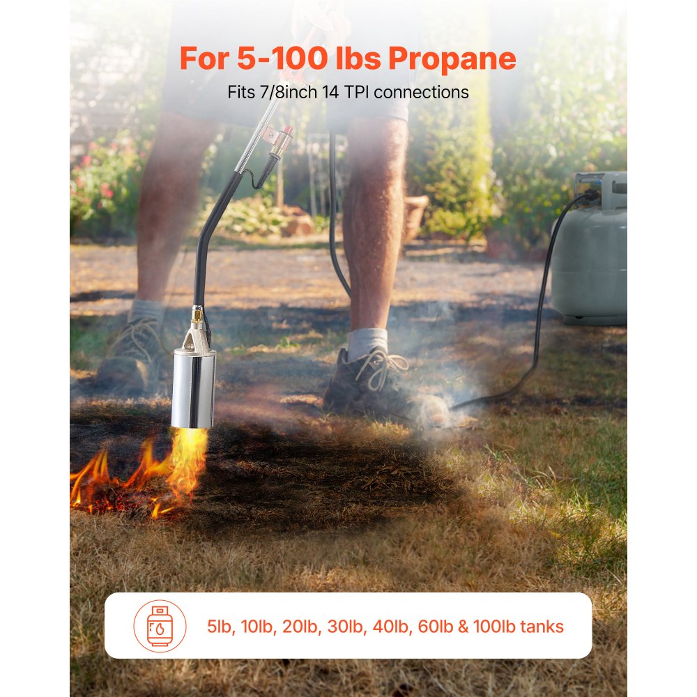 VEVOR Propane Torch Weed Burner, High Output 1,800,000 BTU with 10 ft Hose, Heavy Duty Blow Torch with Adjustable Flame and Turbo Trigger Push Button Igniter, Flamethrower Kit for Garden Ice Snow Road