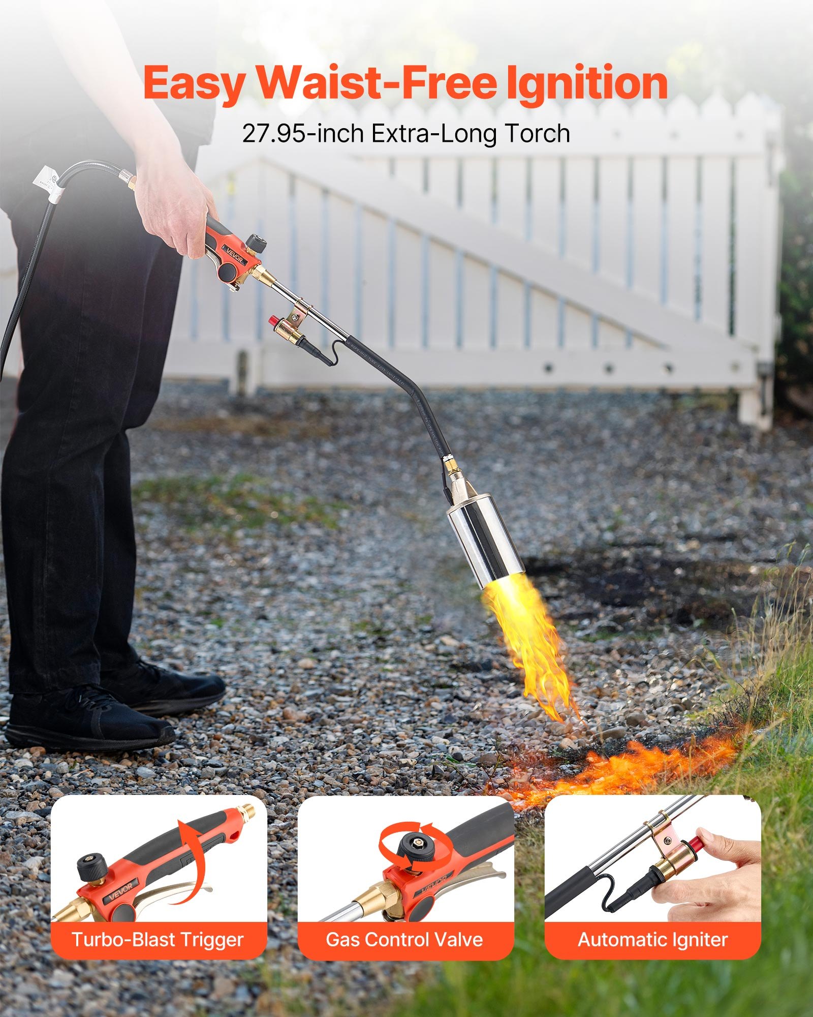 VEVOR Propane Torch Weed Burner, High Output 1,800,000 BTU with 3 m Hose, Heavy Duty Blow Torch with Adjustable Flame and Turbo Trigger Push Button Igniter, Flamethrower Kit for Garden Ice Snow Road