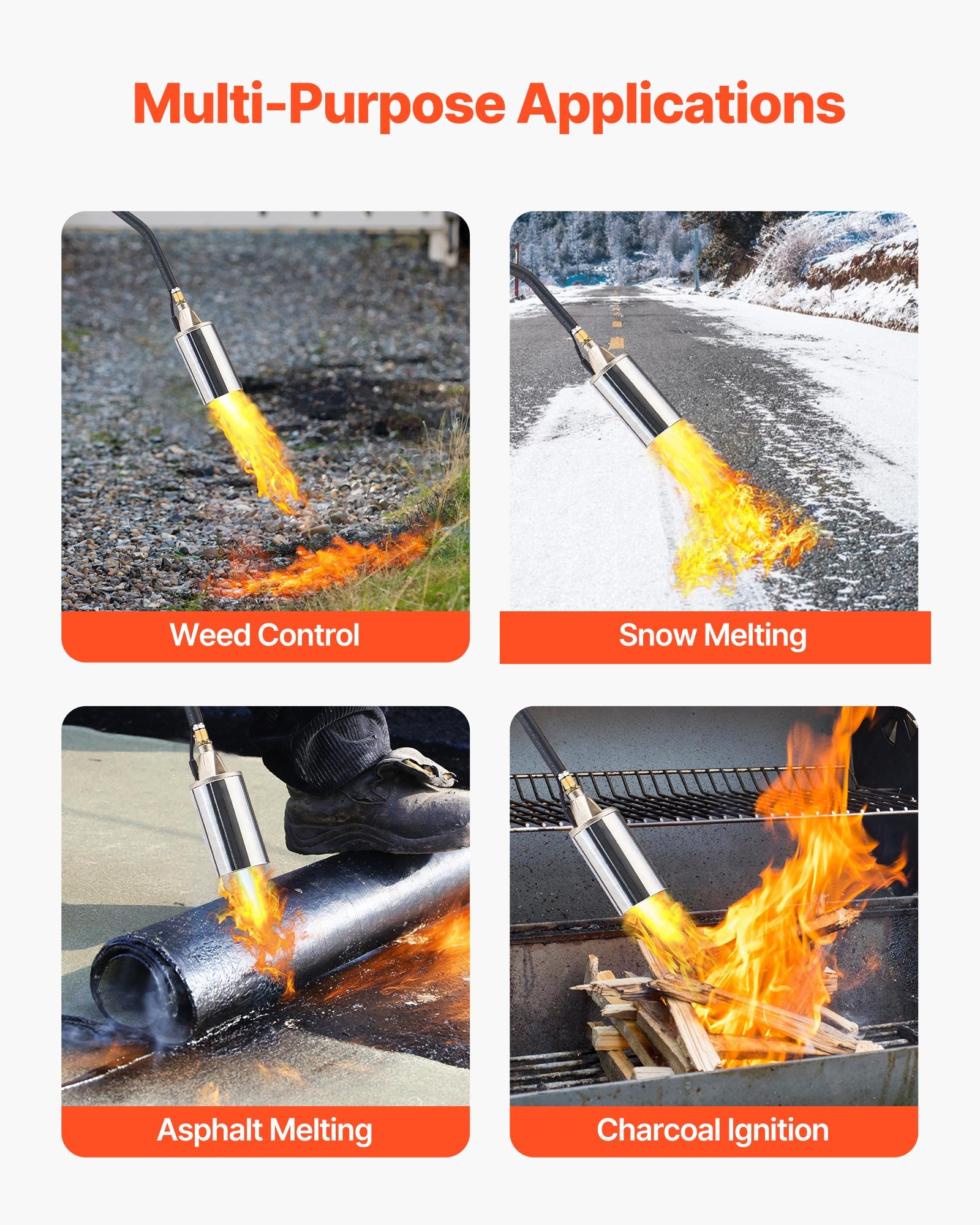 VEVOR Propane Torch Weed Burner, High Output 1,800,000 BTU with 3 m Hose, Heavy Duty Blow Torch with Adjustable Flame and Turbo Trigger Push Button Igniter, Flamethrower Kit for Garden Ice Snow Road