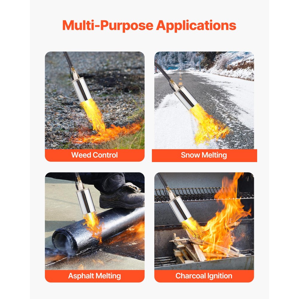 VEVOR Propane Torch Weed Burner, High Output 2,400,000 BTU with 3 m Hose, Heavy Duty Blow Torch with Adjustable Flame and Turbo Trigger Push Button Igniter, Flamethrower Kit for Garden Ice Snow Road