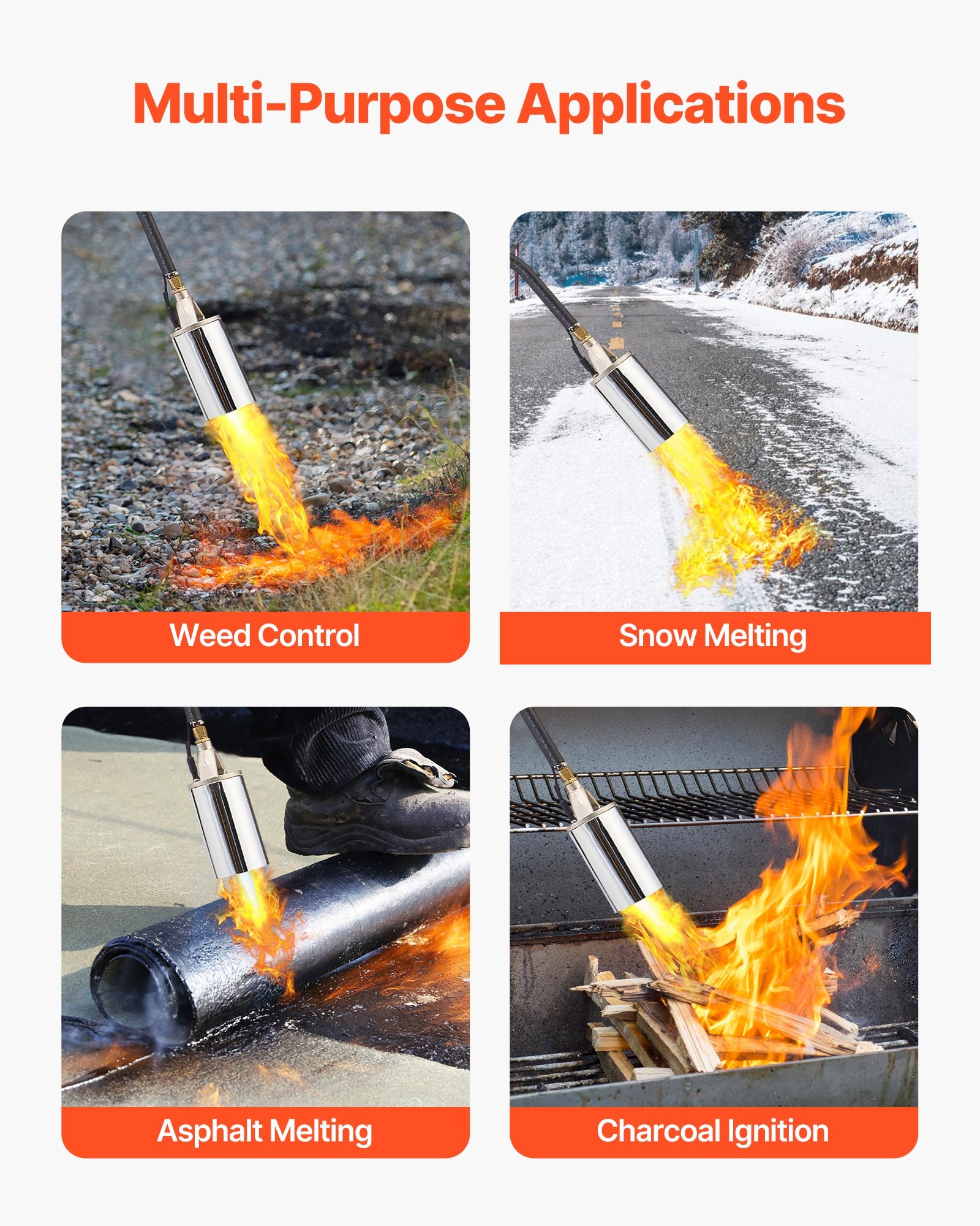 VEVOR Propane Torch Weed Burner, High Output 2,400,000 BTU with 3 m Hose, Heavy Duty Blow Torch with Adjustable Flame and Turbo Trigger Push Button Igniter, Flamethrower Kit for Garden Ice Snow Road
