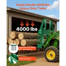 VEVOR Pallet Fork Frame Attachment with 48-inch Skid Steer Forks for JD Tractors