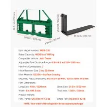 VEVOR Pallet Fork Frame Attachment with 48-inch Skid Steer Forks for JD Tractors