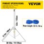 VEVOR Aquatic Weed Cutter, 30"-53" Adjustable Cutting Path Water Grass Cutter, Stainless Steel Blades Lake Weed Cutter, Weed Rake w/ 33 ft. Rope, Aluminum Alloy Handle, for Beach, Pond & Lake