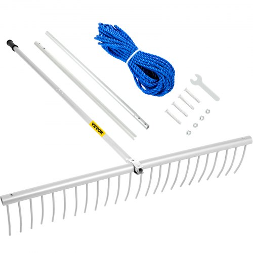 Vevor Lake Rake Aquatic Weed Rake 35" Width Head Weed Lake Rake W/ 33 Ft. Rope