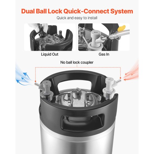 2.5 Gallon Cornelius Ball Lock Keg – New, Dual Handle, Manual Relief, Dry Hop Tab – Perfect For Homebrew Beer