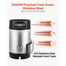 VEVOR Corny Keg, 2.5 Gallon Ball Lock Keg, SUS304 Cold Brew Kegs with Dual Rubber Handles & Heavy-Duty Rubber Bottom, Brewing Equipment for Home Brewing Party, 2 PCS