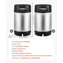 VEVOR Corny Keg, 2.5 Gallon Ball Lock Keg, SUS304 Cold Brew Kegs with Dual Rubber Handles & Heavy-Duty Rubber Bottom, Brewing Equipment for Home Brewing Party, 2 PCS