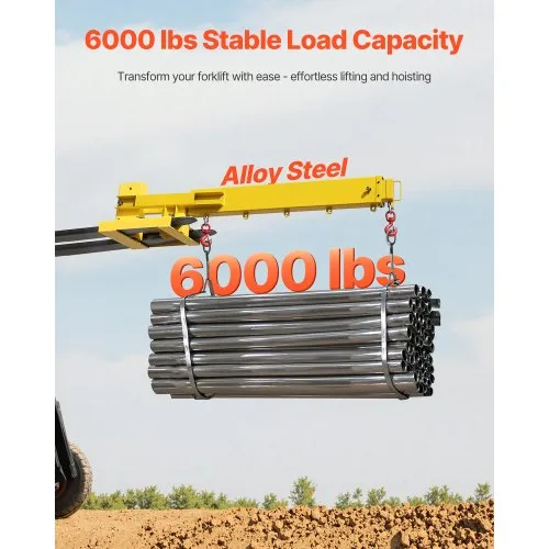 6000LB/3T Adjustable Forklift Mobile Crane Jib Boom – Heavy Duty Steel With 2 Hooks – By LEDKINGDOMUS