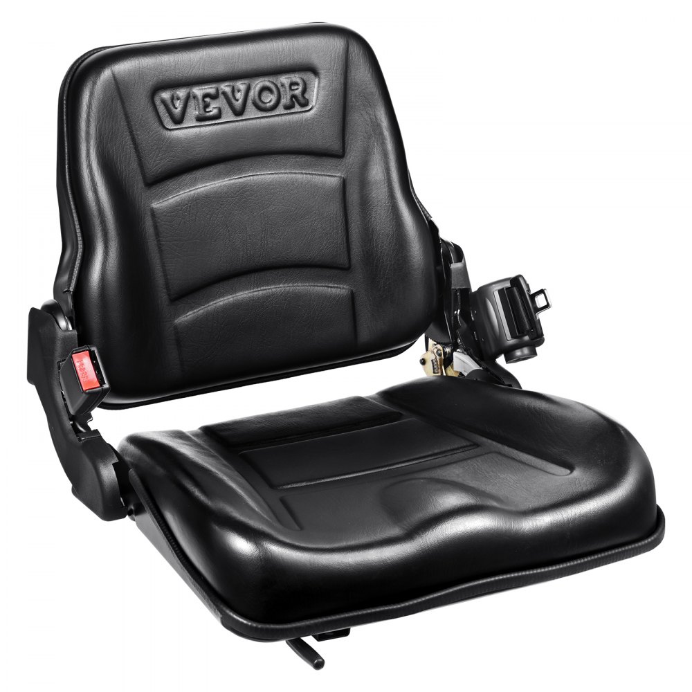 VEVOR Universal Forklift Seat, Fold Down Tractor Seat with Adjustable Angle Back, Micro Switch and Retractable Seatbelt, 16-34 cm Slot Forklift Seat for Tractor Loader Excavator